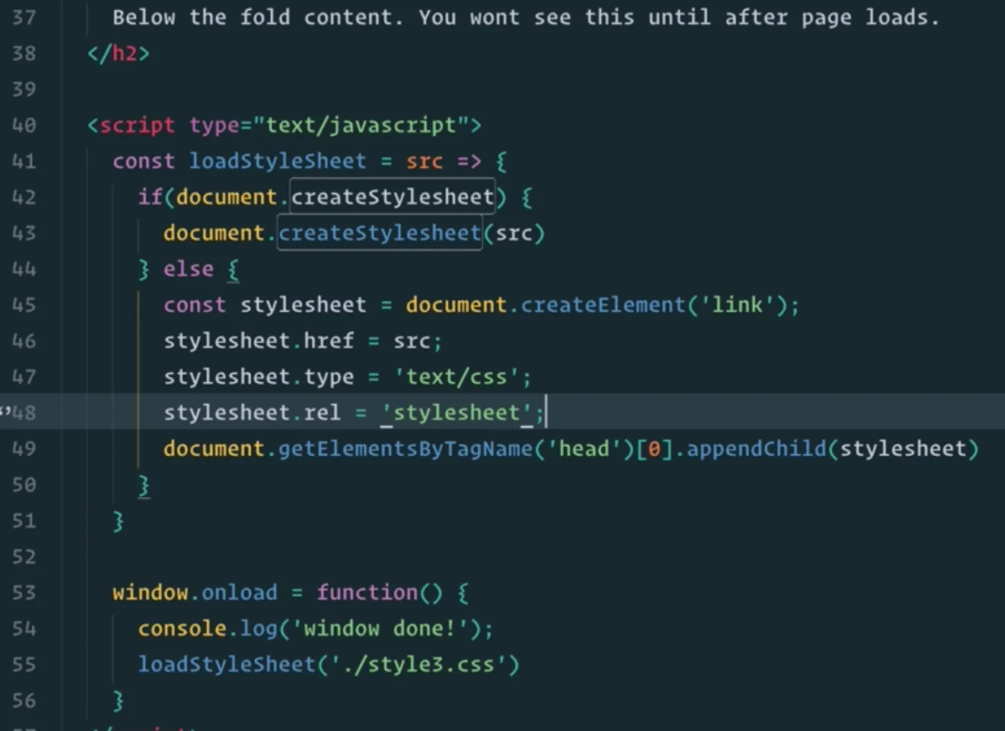 Above the fold loading